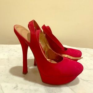 Red Suede Sling-back Pumps
